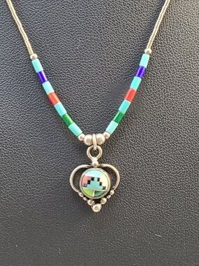 Sterling Silver Liquid Silver Necklace Turquoise Mosaic Heart Pendant